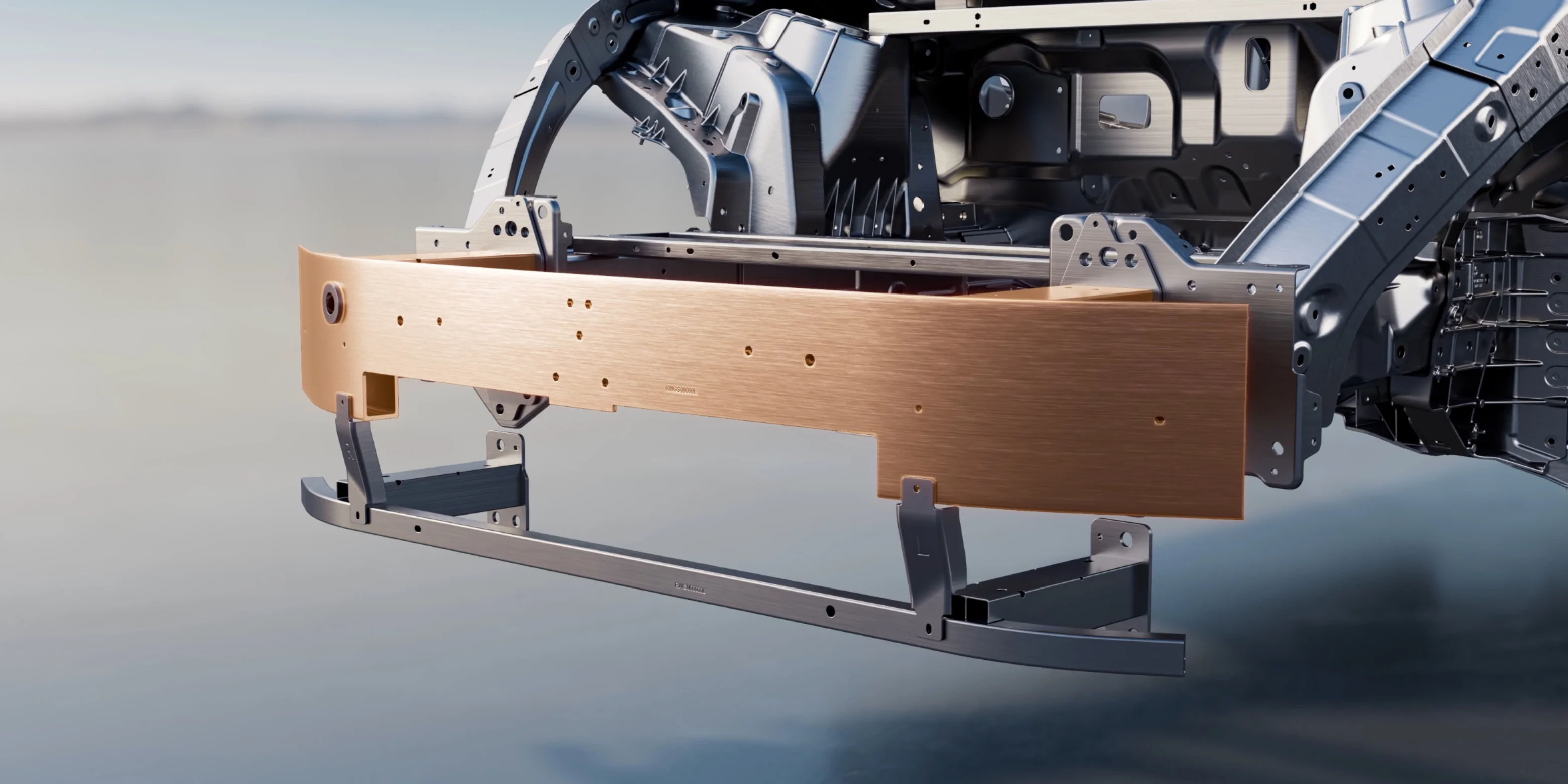 10 hot-formed steel components rated at 2200 MPa and eight integrated castings1 resist deformation. Taller 7-series aluminium-alloy crash beams with multi-cell energy absorption help protect occupants.
